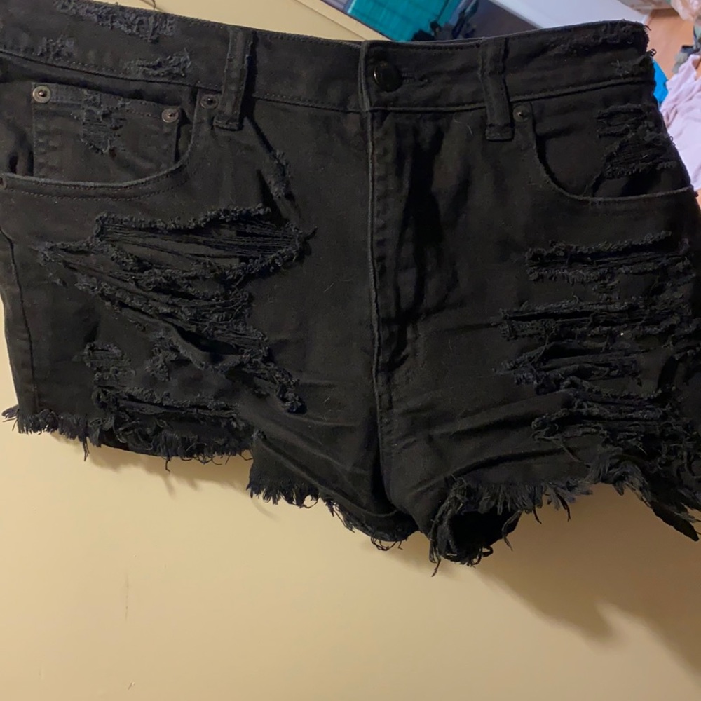American Eagle distressed black shorts